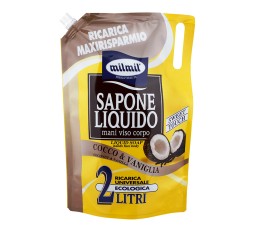 Milmil Sapone Liquido Ricarica Cocco & Vaniglia 2 Litri Mani Viso Corpo